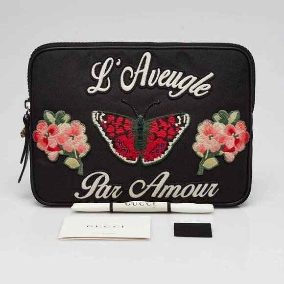 Gucci Black Nylon Butterfly L'Aveugle Par Amour Zip Pouch - Picture 2 of 10